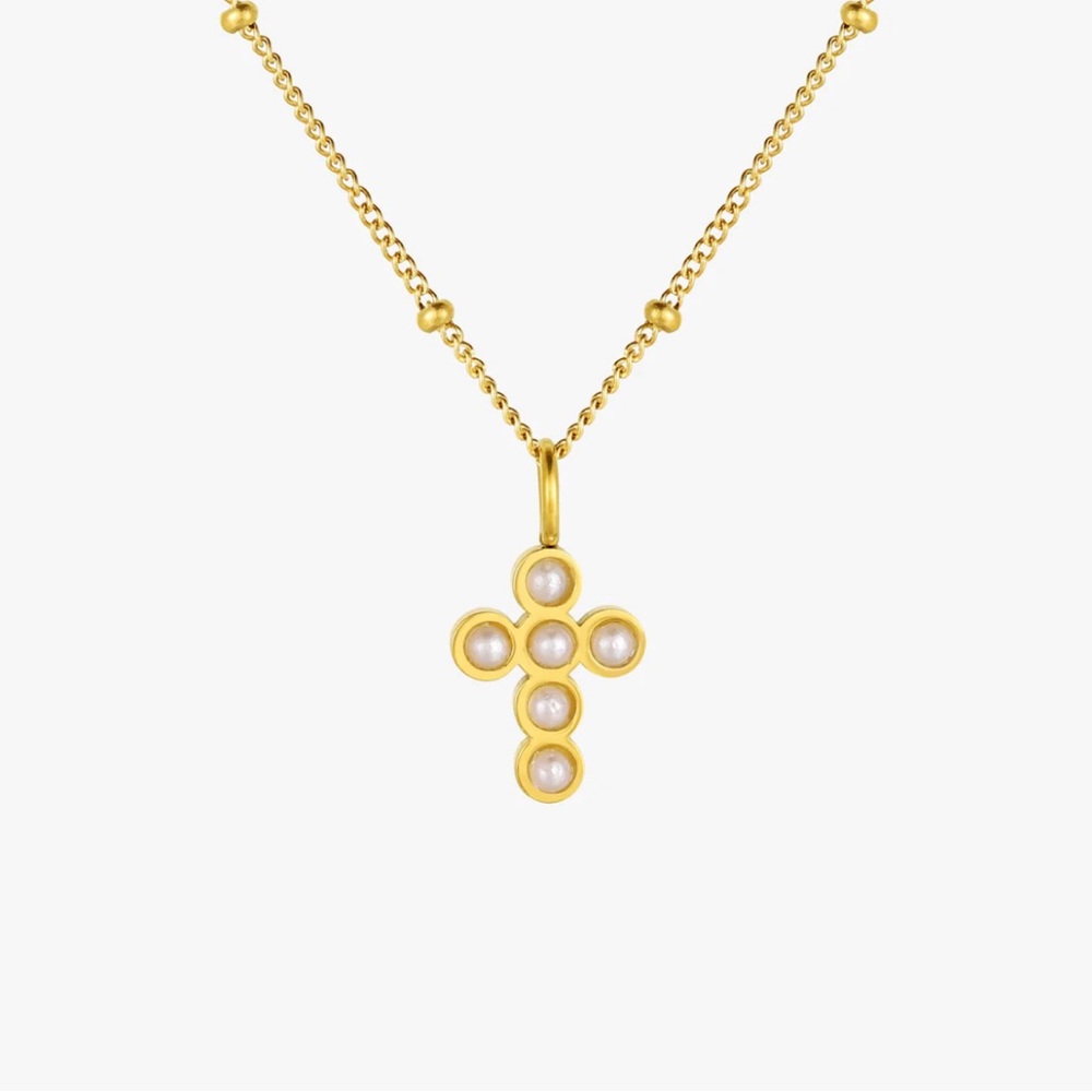 Atolea Jewelry Waterproof Pearl Cross Necklace